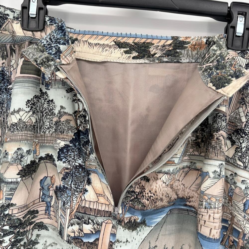 Vintage Midi Skirt Size M / 8 Japanese Edo Era Novelty Print Margit Rambo Modest - Picture 6 of 7